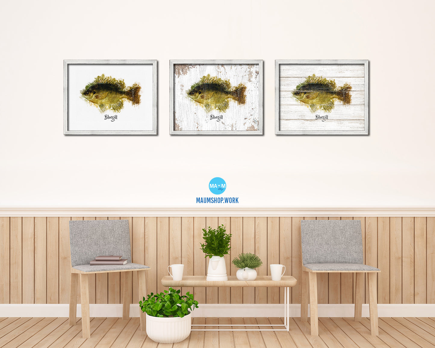 Bluegill Fish Framed Prints Modern Restaurant Sushi Bar Watercolor Wall Art Decor