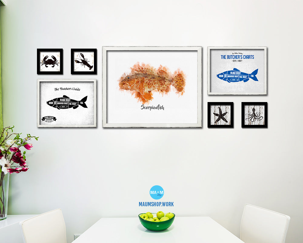 Scorpionfish Fish Framed Prints Modern Restaurant Sushi Bar Watercolor Wall Art Decor