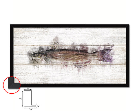 Catfish Fish Art Wood Framed White Wash Restaurant Sushi Wall Decor Gifts, 10" x 20"