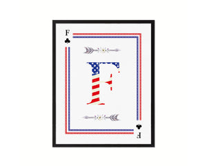 Letter F Custom Monogram Card Decks Clover American Flag Framed Print Wall Art Decor Gifts