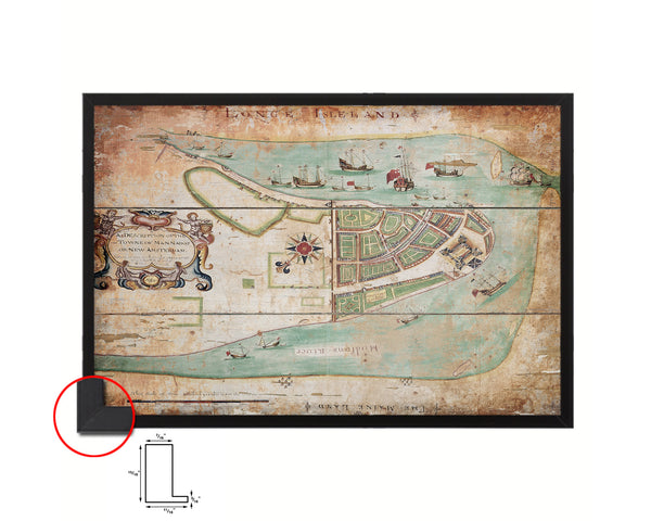 New York Antique Map Framed Print Art Wall Decor Gifts