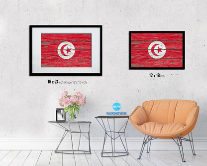 Tunisia Country Wood Rustic National Flag Wood Framed Print Wall Art Decor Gifts