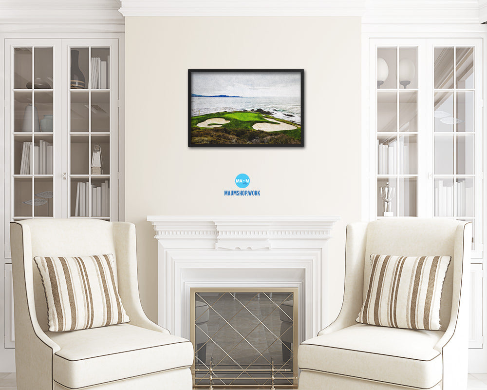 Pebble Beach Golf Course Artwork Painting Print Art Wood Framed Wall Decor Gifts