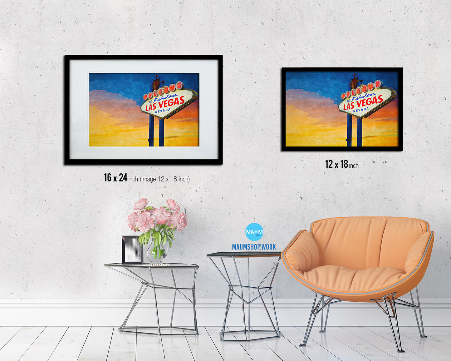 Entrance Sign Las Vegas Sign at Sunset Landscape Painting Print Art Frame Home Wall Decor Gifts