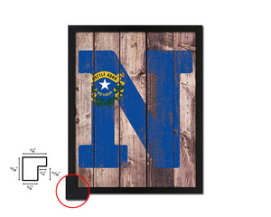 Nevada State Initial Flag Wood Framed Paper Print Decor Wall Art Gifts, Wood