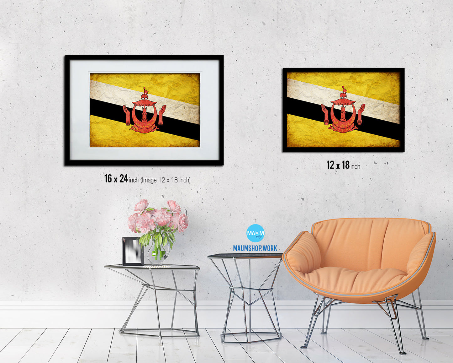 Brunei Country Vintage Flag Wood Framed Print Wall Art Decor Gifts