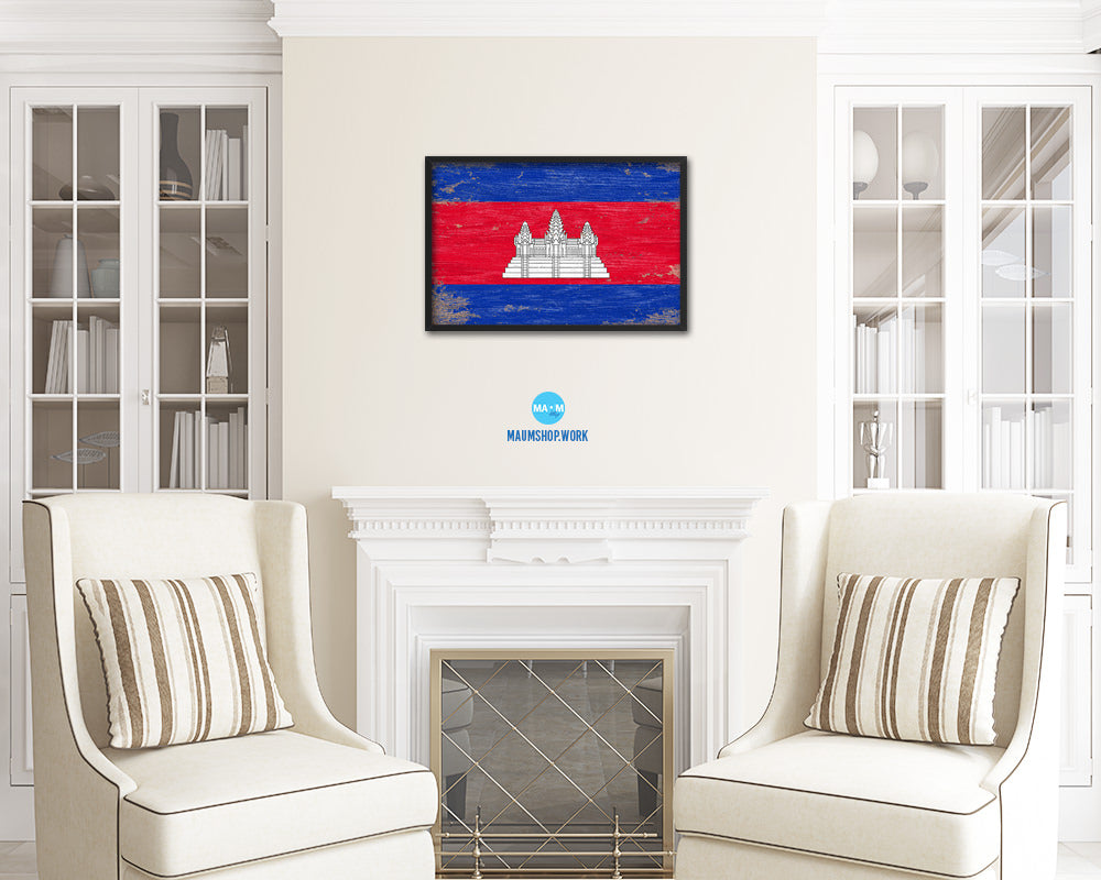 Cambodia Shabby Chic Country Flag Wood Framed Print Wall Art Decor Gifts