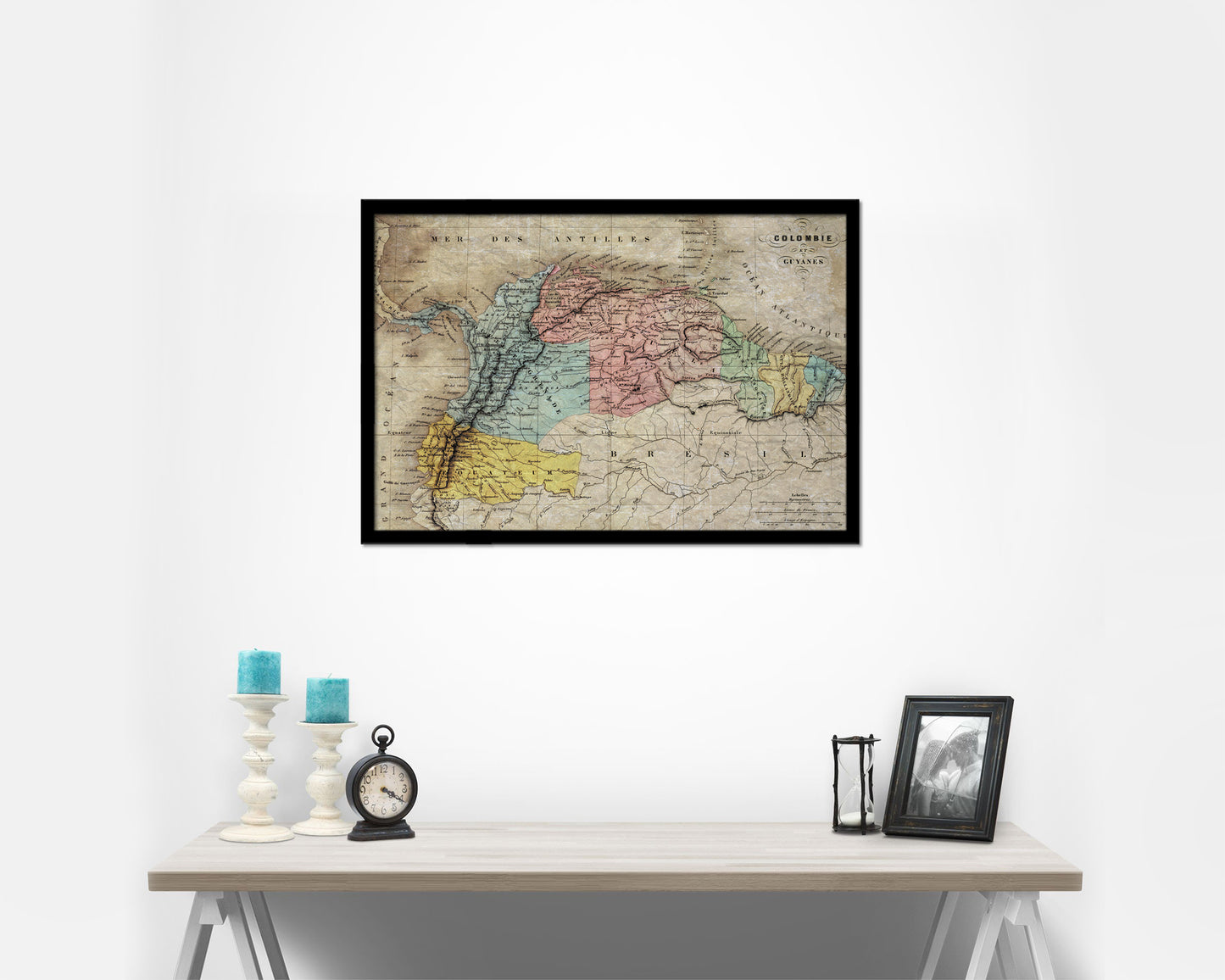 Colombia Venezuela Guyana Historical Map Framed Print Art Wall Decor Gifts