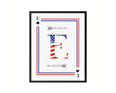 Letter E Custom Monogram Card Decks Clover American Flag Framed Print Wall Art Decor Gifts