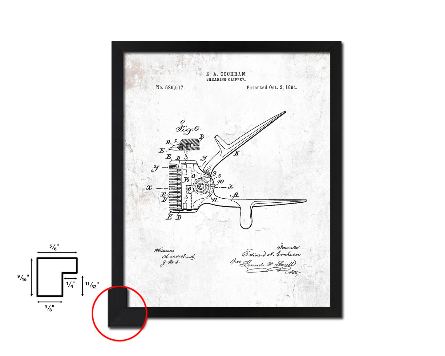 Shearing Clipper Barbershop Vintage Patent Artwork Black Frame Print Wall Art Decor Gifts