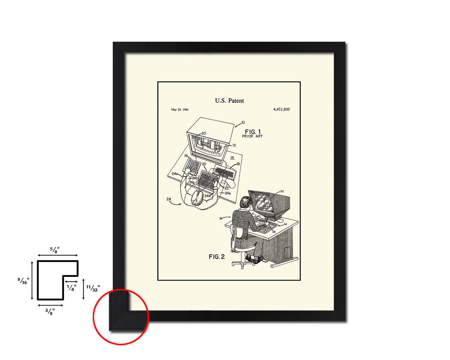 Interactive Aided Design System Computer Vintage Patent Artwork Black Frame Print Gifts