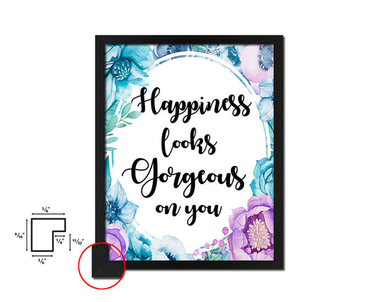 Happiness looks gorgeous on you Quote Boho Flower Framed Print Wall Decor Art
