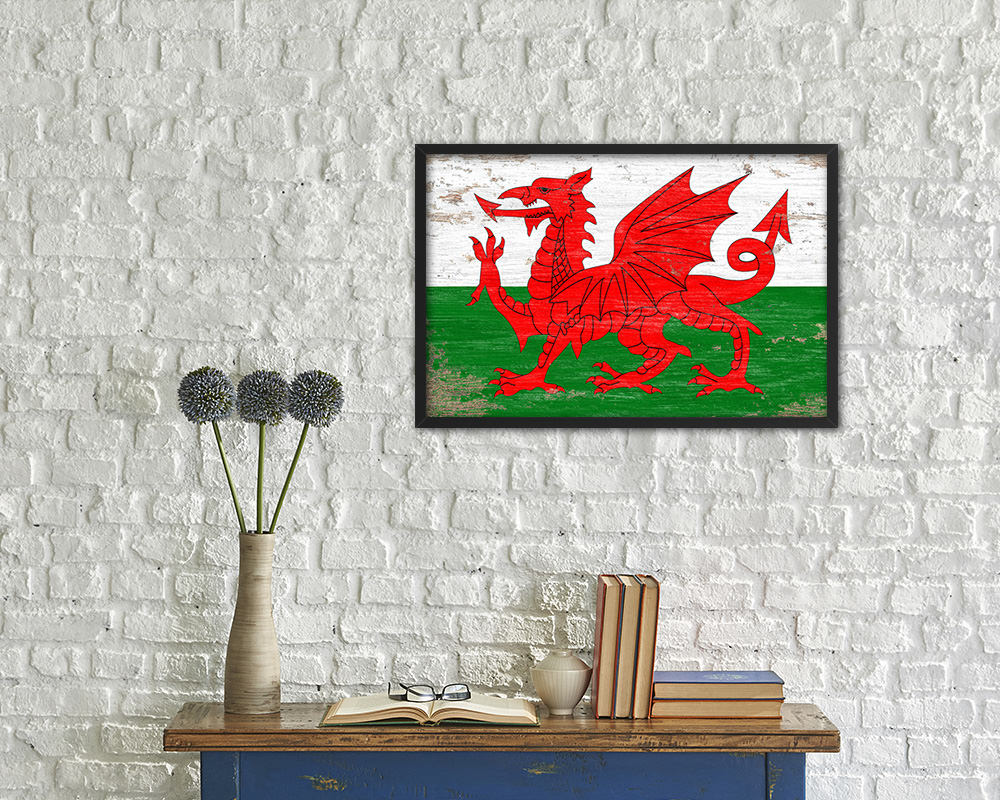 Wales Shabby Chic Country Flag Wood Framed Print Wall Art Decor Gifts