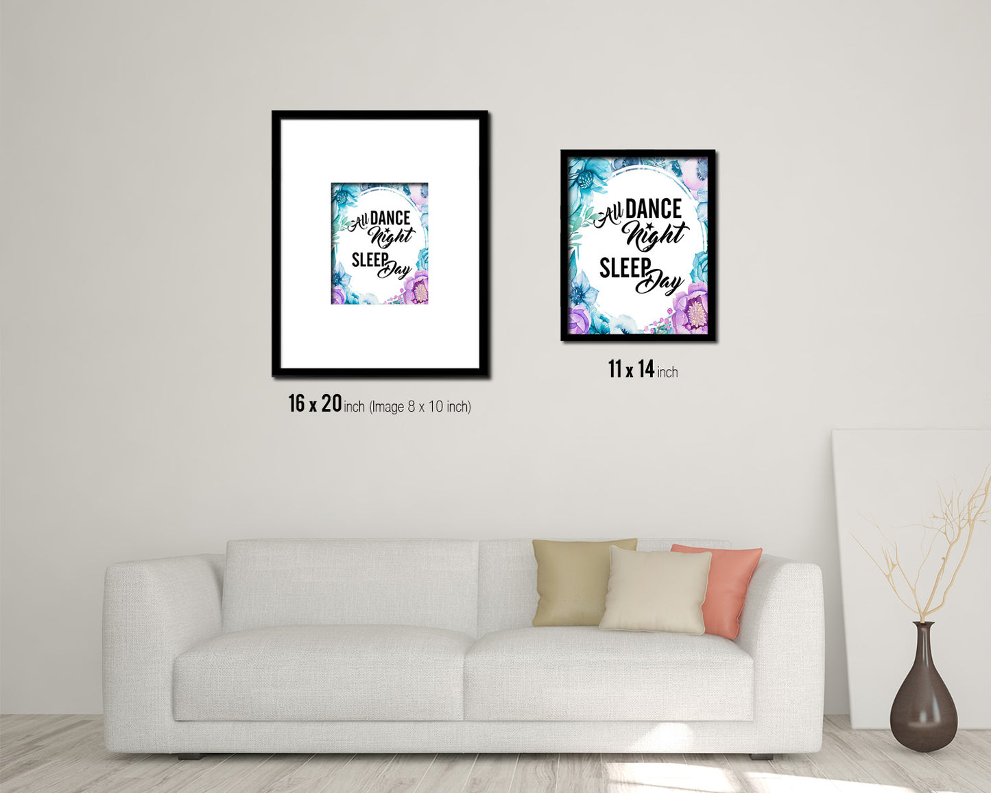 Dance all night sleep all day Quote Boho Flower Framed Print Wall Decor Art