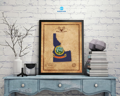 Idaho State Vintage Map Wood Framed Paper Print  Wall Art Decor Gifts