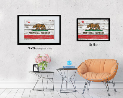 California State Rustic Flag Wood Framed Paper Prints Wall Art Decor Gifts