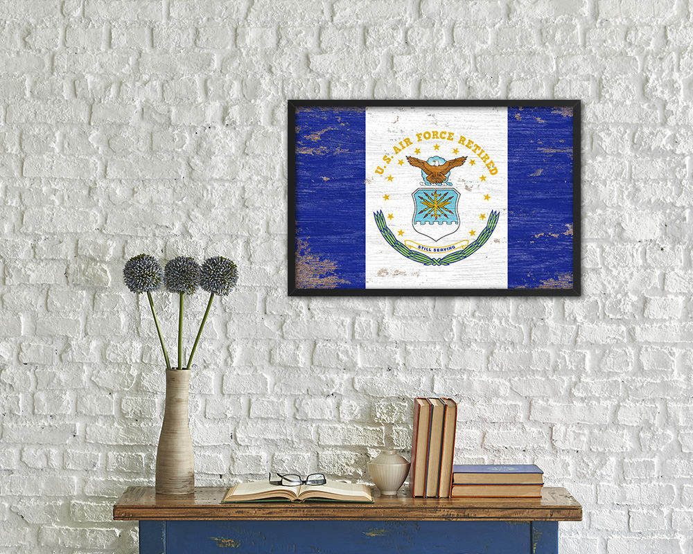 US Air Force Retired Shabby Chic Military Flag Framed Print Decor Wall Art Gifts
