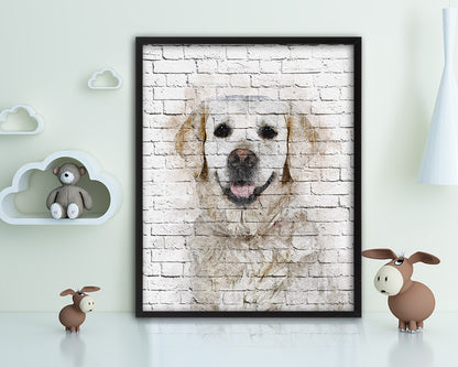 Golden Retriever Dog Puppy Portrait Framed Print Pet Watercolor Wall Decor Art Gifts