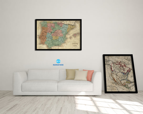 Spain and Portugal 1846 Historical Map Framed Print Art Wall Decor Gifts