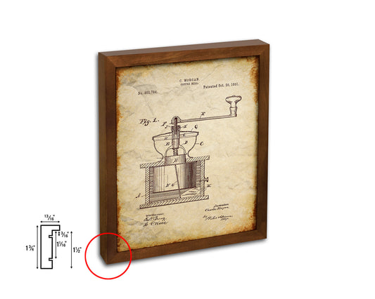 Mill Coffee Vintage Patent Artwork Walnut Frame Print Wall Art Decor Gifts