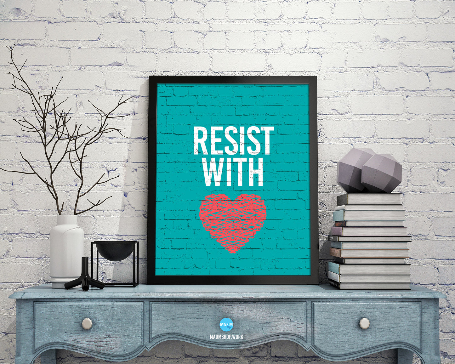 Resist With Love Rainbow Pride Peace Right Justice Poster Wood Framed Wall Decor Print Gifts