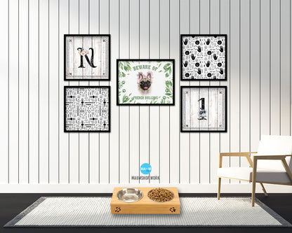 Beware of French Bulldog Sign Wood Framed Print Wall Art Decor Gifts