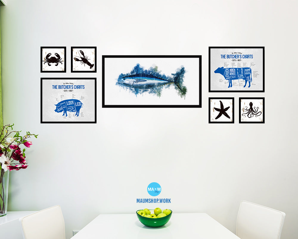 Bigeye Fish Art Wood Frame Modern Restaurant Sushi Wall Decor Gifts, 10" x 20"