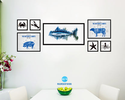 Bigeye Fish Art Wood Frame Modern Restaurant Sushi Wall Decor Gifts, 10" x 20"
