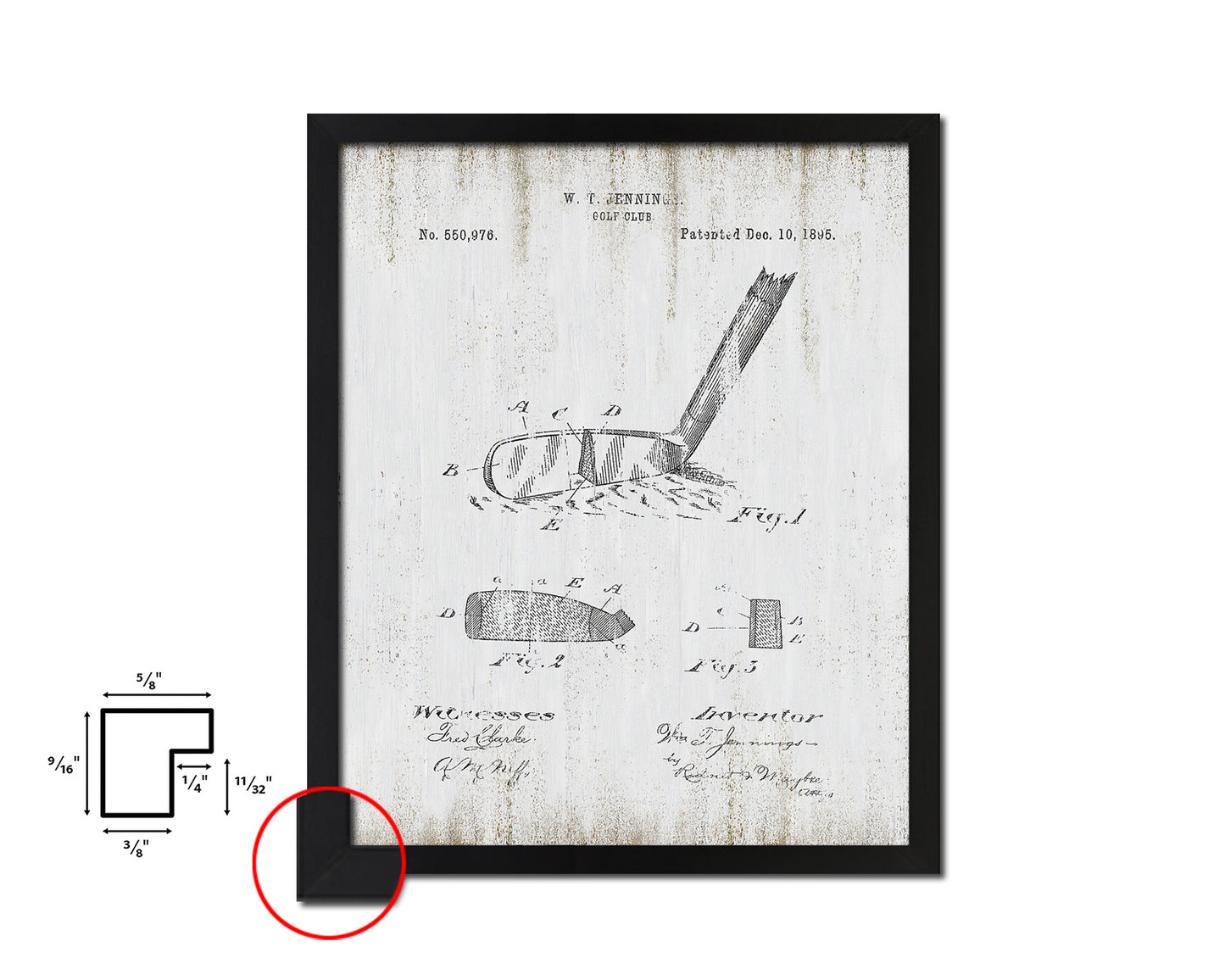Golf Club Sports Vintage Patent Artwork Black Frame Print Gifts