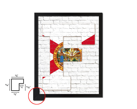 Florida State Initial Flag Wood Framed Paper Print Decor Wall Art Gifts, Brick