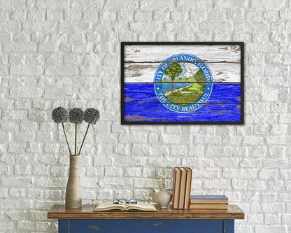 Orlando City Florida State Rustic Flag Wood Framed Paper Prints Decor Wall Art Gifts