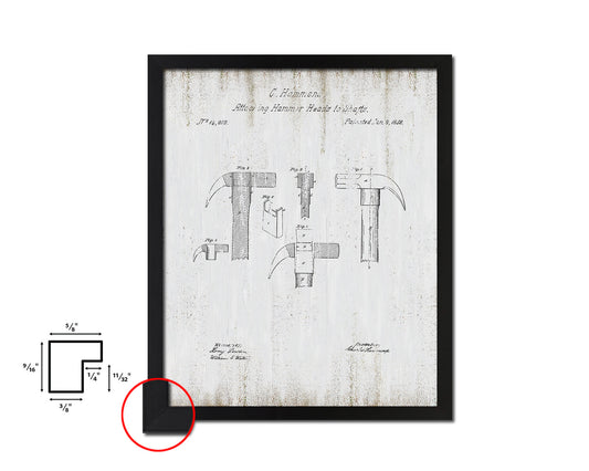 Attaching Hammer Heads to Shafts Tools Vintage Patent Artwork Black Frame Print Gifts