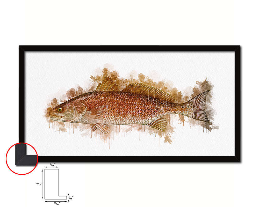 Red Drum Fish Art Wood Frame Modern Restaurant Sushi Wall Decor Gifts, 10" x 20"
