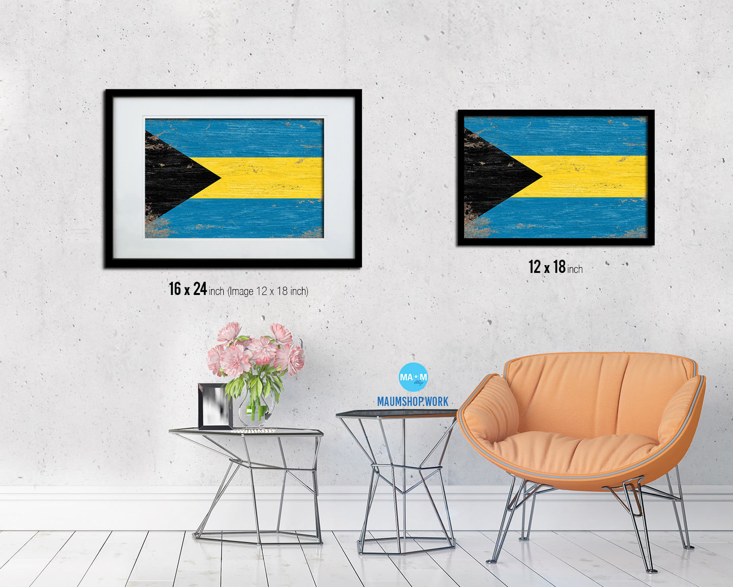 Bahama Shabby Chic Country Flag Wood Framed Print Wall Art Decor Gifts