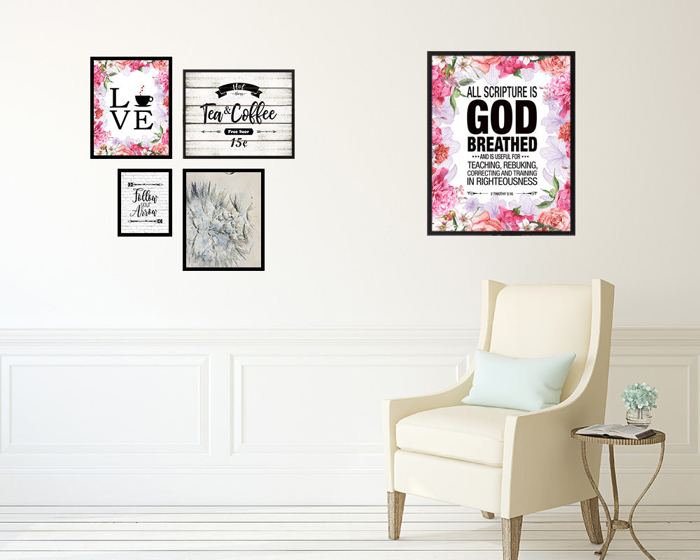 All scripture is god breathed and is useful for teaching Quote Wood Framed Print Wall Decor Art Gifts