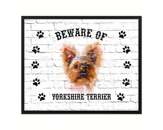 Beware of Russell Terrier Sign Wood Framed Print Wall Art Decor Gifts
