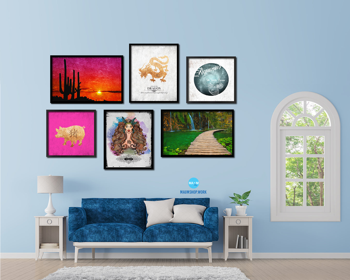 Dragon Chinese Zodiac Character Black Framed Art Paper Print Wall Art Decor Gifts, White