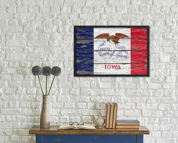 Iowa State Rustic Flag Wood Framed Paper Prints Wall Art Decor Gifts