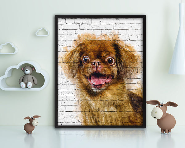 Pekingese Dog Puppy Portrait Framed Print Pet Watercolor Wall Decor Art Gifts