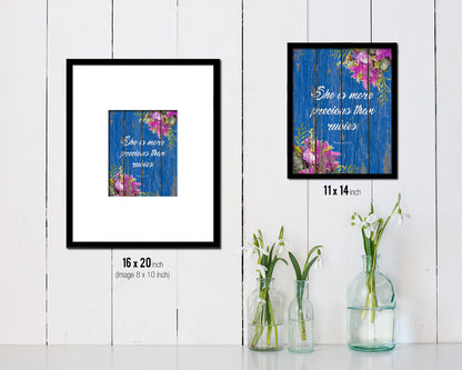 She is more precious than rubies, Proverbs 3:5 Quote Framed Print Home Decor Wall Art Gifts