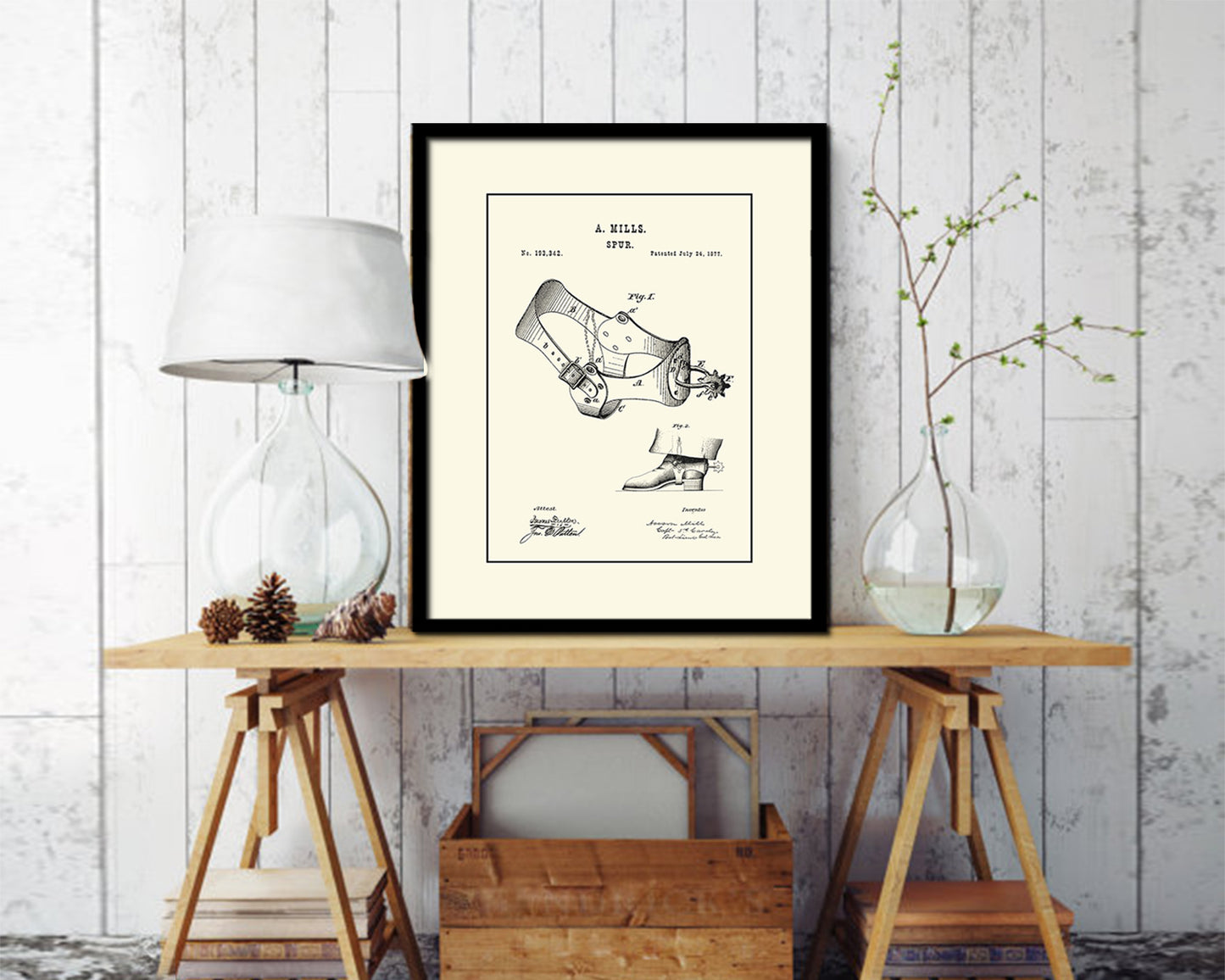 Spur Cowboy Vintage Patent Artwork Black Frame Print Wall Art Decor Gifts