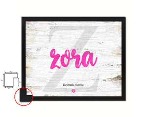 Zora Personalized Biblical Name Plate Art Framed Print Kids Baby Room Wall Decor Gifts