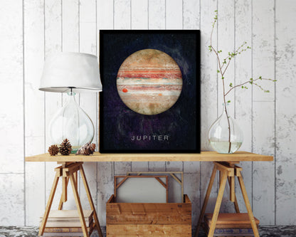 Jupiter Planet Prints Watercolor Solar System Framed Print Home Decor Wall Art Gifts