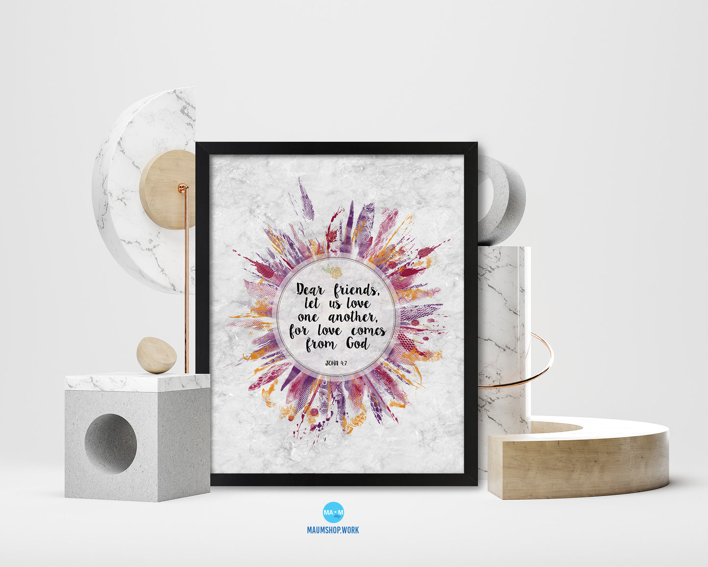 Dear friends, let us love on another, John 4:7 Bible Scripture Verse Framed Print Wall Art Decor Gifts