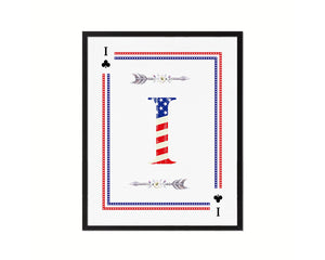 Letter I Custom Monogram Card Decks Clover American Flag Framed Print Wall Art Decor Gifts