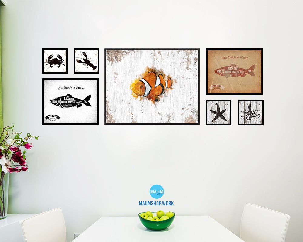 Clownfish Framed Print Modern Restaurant Sushi Bar Modern Watercolor Wall Art Decor