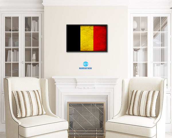 Belgium Country Vintage Flag Wood Framed Print Wall Art Decor Gifts
