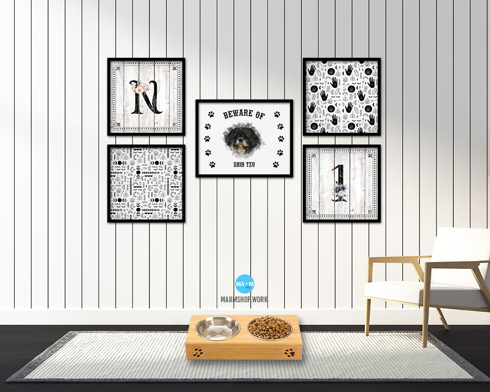 Beware of Russell Terrier Sign Wood Framed Print Wall Art Decor Gifts