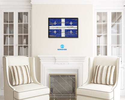 Quebec City Canada Rustic Flag Wood Framed Paper Prints Decor Wall Art Gifts
