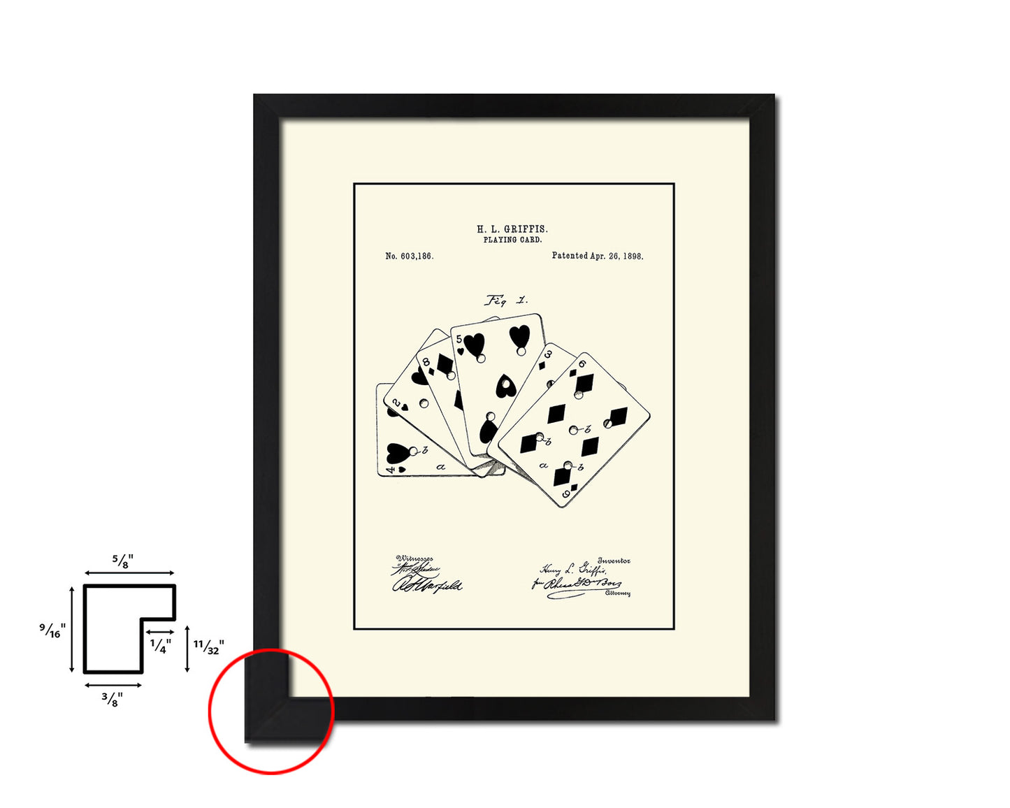 Poker Game Playing Card Vintage Patent Artwork Black Frame Print Gifts